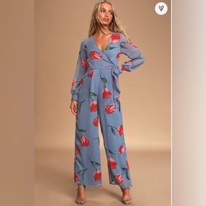 EUC Lulu’s dusty blue floral Jumpsuit